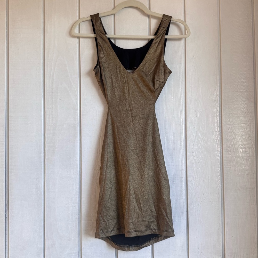 Bebe Gold Metallic Open Back Mini Dress